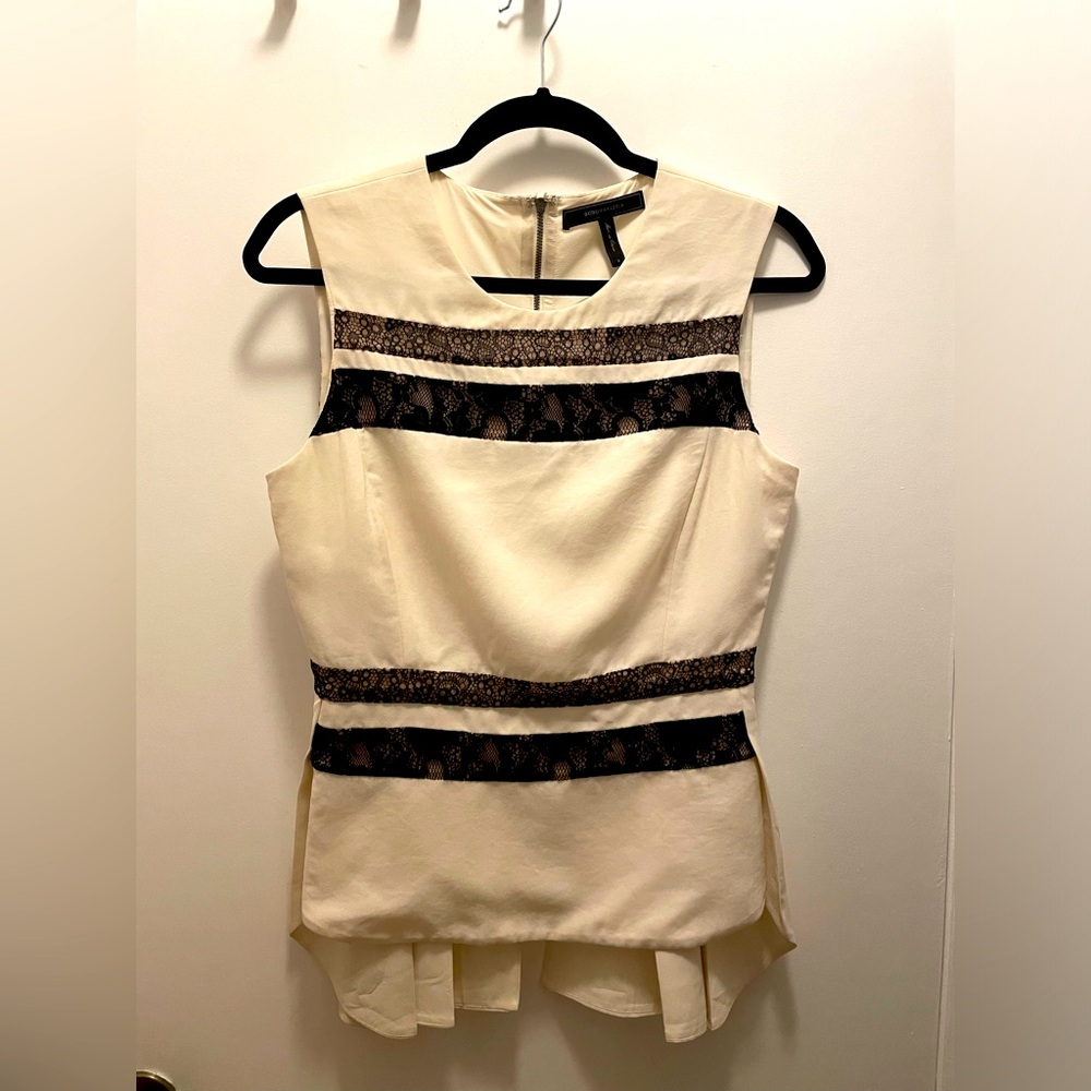 BCBG MaxAzria ivory blouse with black lace.  Beautiful, classy.